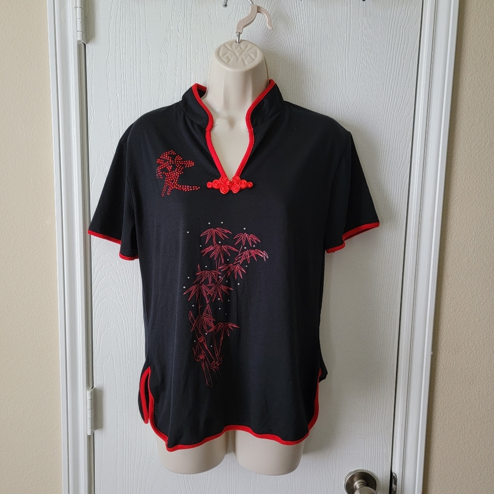 Mandarin Collar Embellished Short Sleeve